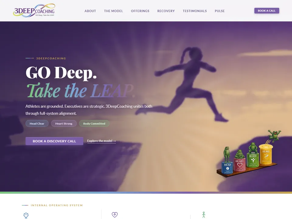 3Deep Coaching homepage: GO Deep. Take the LEAP.