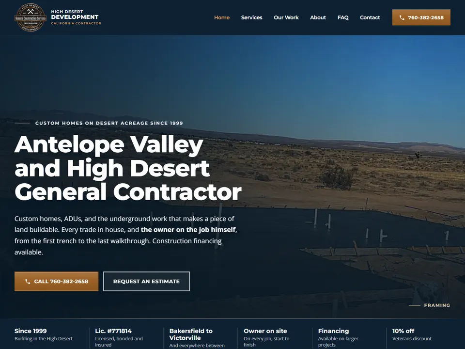 High Desert Development homepage: general contractor for the Antelope Valley