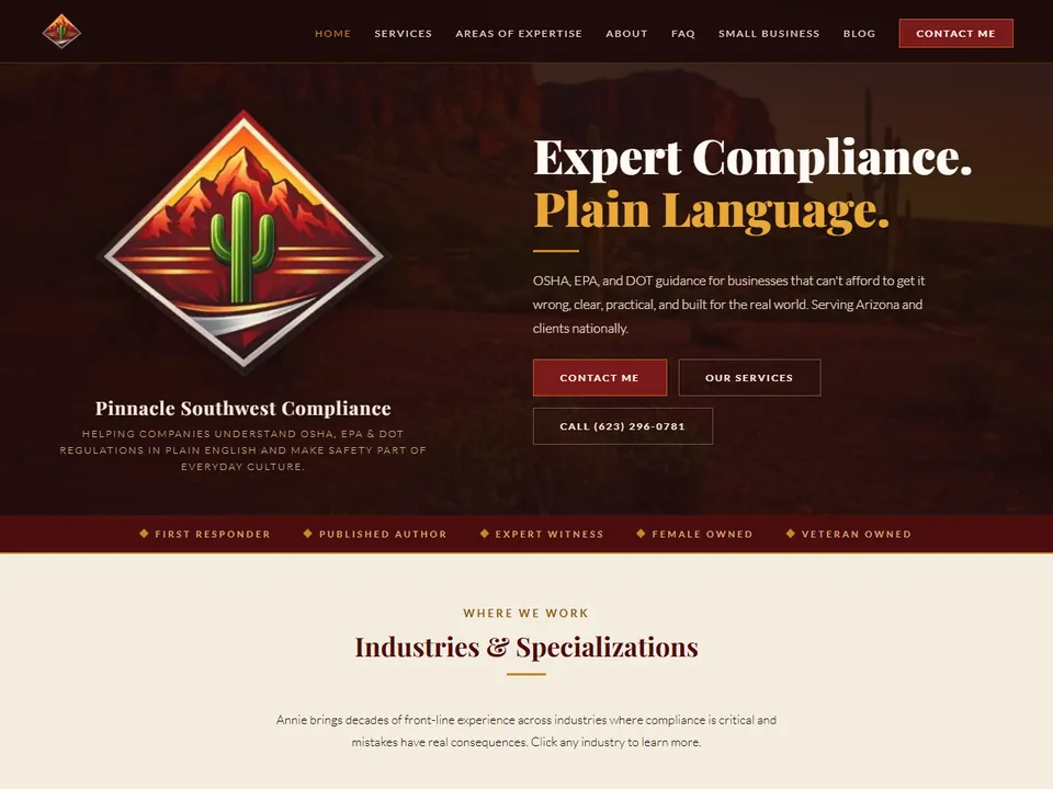 Pinnacle Southwest Compliance homepage: Expert Compliance. Plain Language.