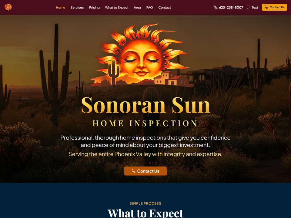 Sonoran Sun Home Inspection homepage: serving the entire Phoenix Valley