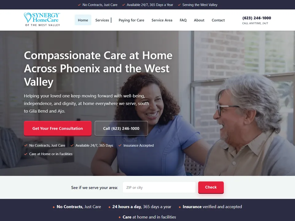 SYNERGY HomeCare of the West Valley homepage: compassionate care at home